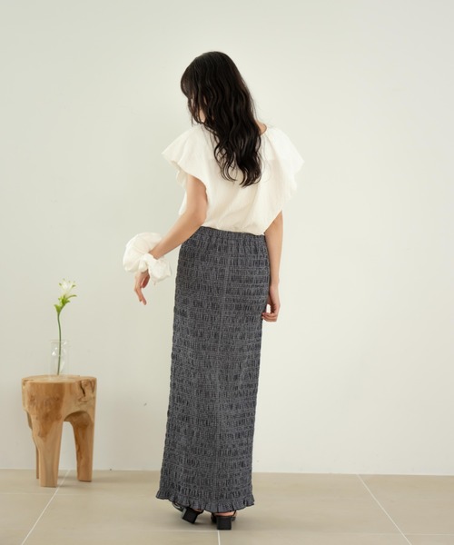 hinari シャーリングチェックスカート　ブラウン　タグ付き　新品未開封 hinari（ヒナリ） ロング スカート シャーリングチェックスカート