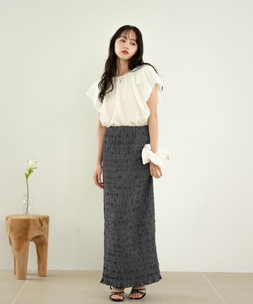 hinari シャーリングチェックスカート　ブラウン　タグ付き　新品未開封 hinari（ヒナリ） ロング スカート シャーリングチェックスカート