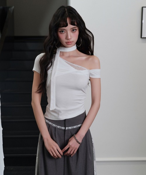 andwang トップス ANDWANG tシャツ 半袖 One shoulder strings tops レディース