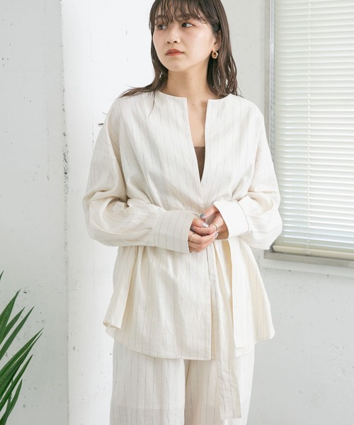 「KBF」 ノーカラージャケット ONE ベージュ レディース_画像8