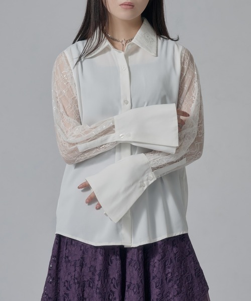 Ellno de Mavie（エルノデメヴィ） ブラウス シャツ レーススリーブ