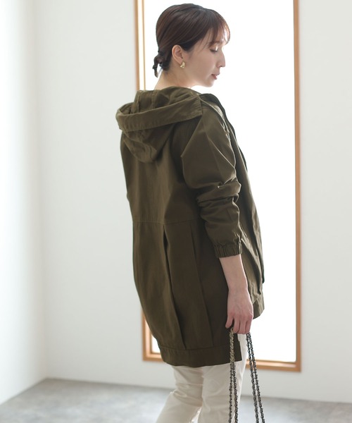 ElegChic ブルゾン アウター 裾 タック フード ジャケット レディース