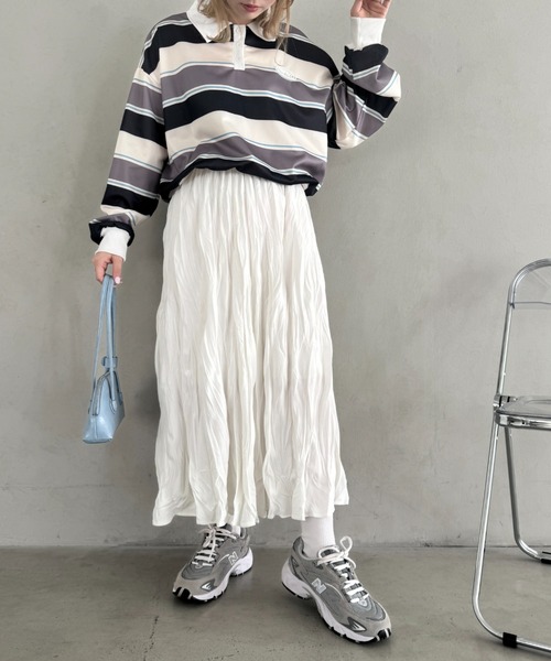 Loueme ロング スカート 夏 ソフトタッチワッシャーフレアスカート