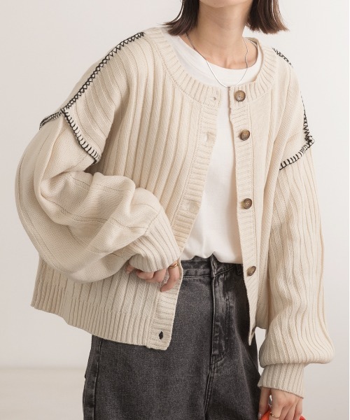 ad thie（アドティエ） カーディガン 前後2WAY ステッチニット