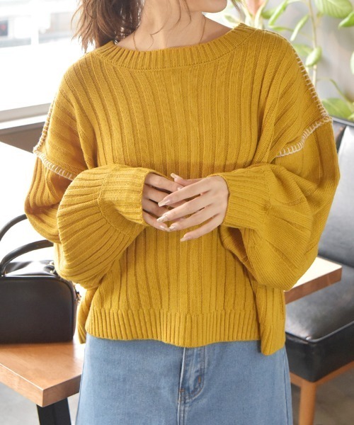 ad thie（アドティエ） カーディガン 前後2WAY ステッチニット