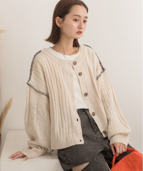 ad thie（アドティエ） カーディガン 前後2WAY ステッチニット