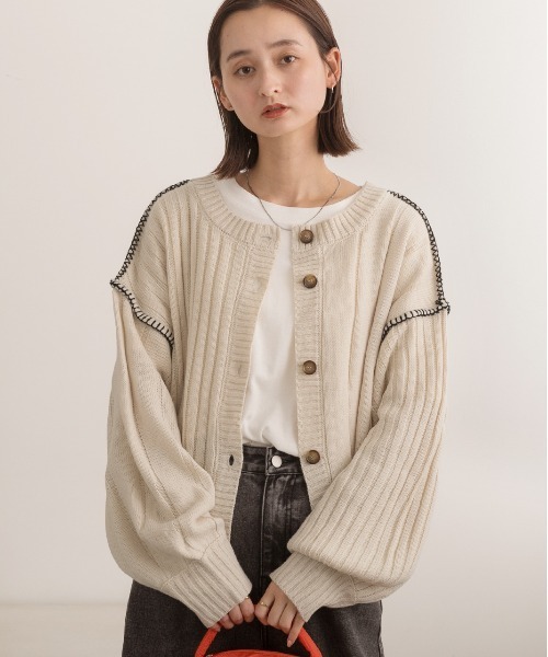 ad thie（アドティエ） カーディガン 前後2WAY ステッチニット