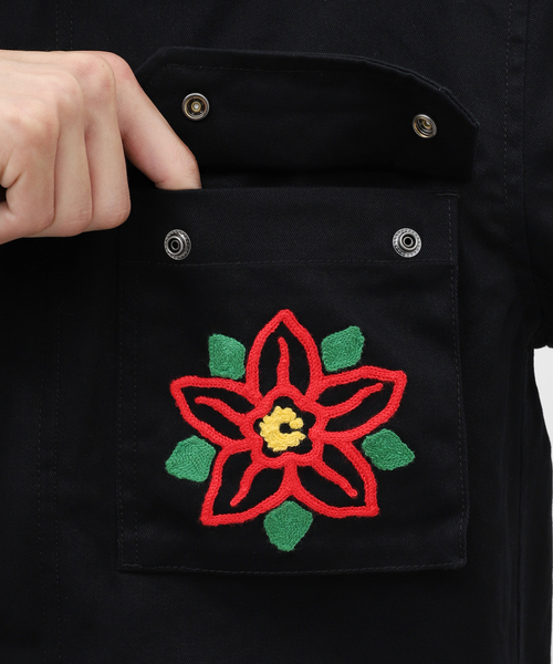 BoTT ボット コットンフィールドジャケット フラワー刺繍 ブラック L BoTT ボット コットンフィールドジャケット フラワー刺繍 ブラック L