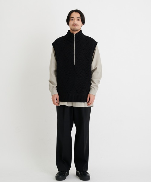 CINOH ベスト ジレ 「CINOH / チノ」別注 ARGYLE CABLE KNIT HALF ZIP 