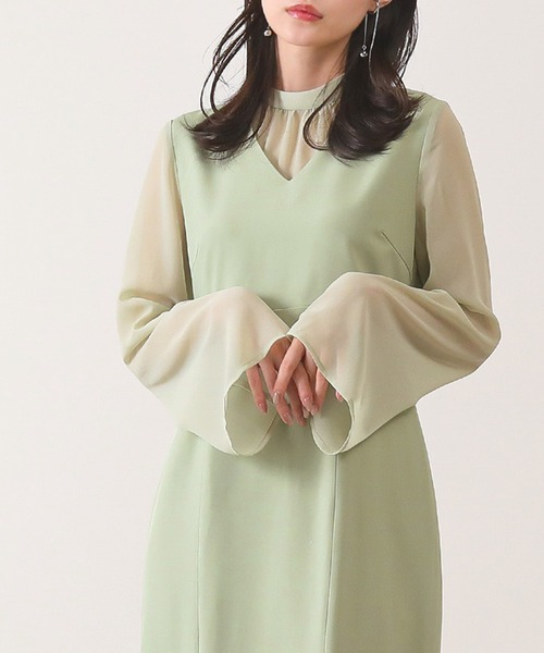Kana ドレス レイヤード風 スタンドカラーブラウス Vネック