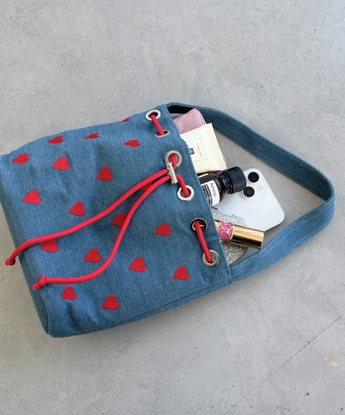 Loueme ショルダーバッグ バッグ ハート刺繍2WAY巾着ショルダーバッグ