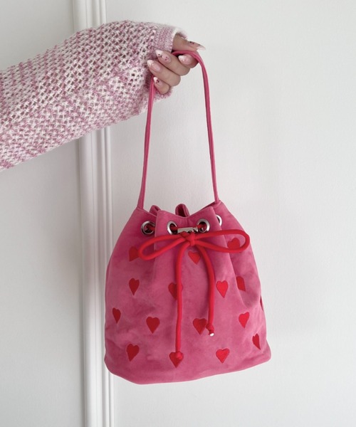 Loueme ショルダーバッグ バッグ ハート刺繍2WAY巾着ショルダーバッグ