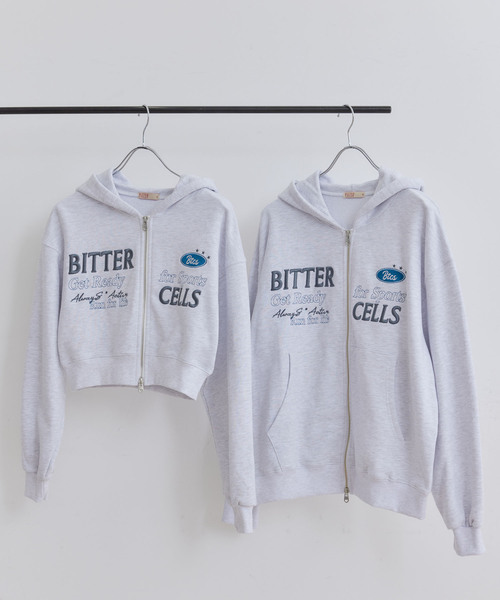 トレーナー スウェット 「BITTER CELLS」Wジップショート丈ロゴ刺繍パーカー レディース VIS トレーナー スウェット 「BITTER CELLS」Wジップショート丈
