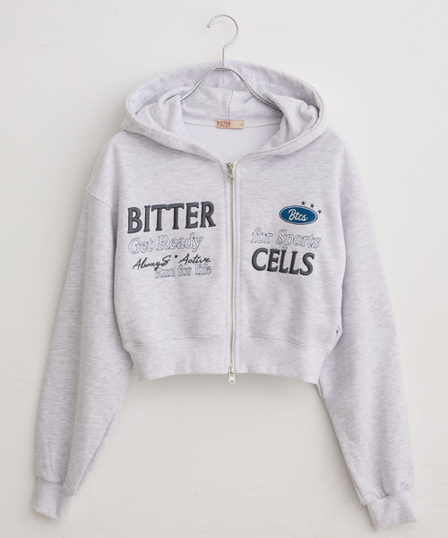 トレーナー スウェット 「BITTER CELLS」Wジップショート丈ロゴ刺繍パーカー レディース VIS トレーナー スウェット 「BITTER CELLS」Wジップショート丈