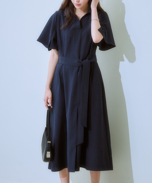 7days Life Styling uvカット ワンピース 夏 半袖 麻調合繊ミディ丈