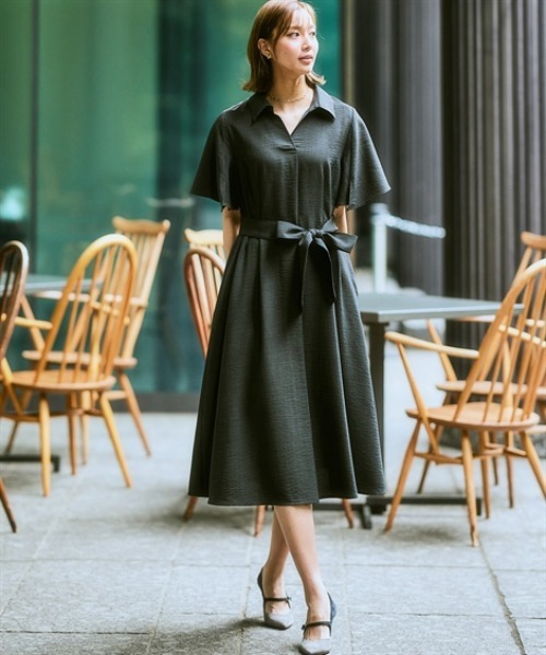 7days Life Styling ワンピース 麻調合繊ミディ丈フレア