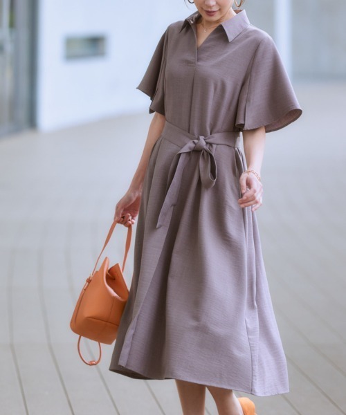 7days Life Styling ワンピース 麻調合繊ミディ丈フレアワンピース