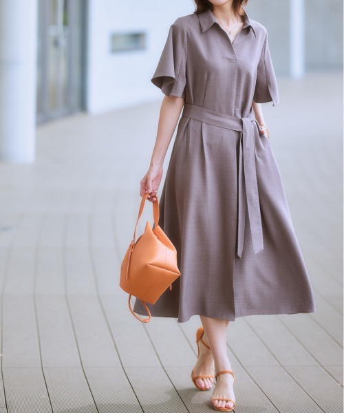 7days Life Styling ワンピース 麻調合繊ミディ丈フレアワンピース
