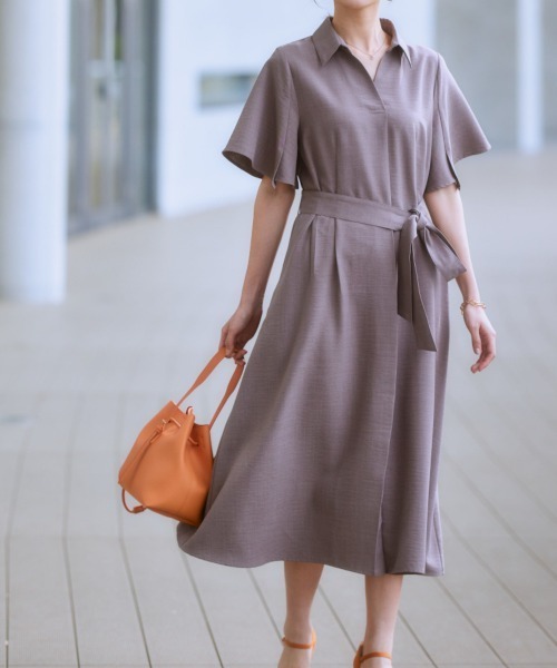 7days Life Styling ワンピース 麻調合繊ミディ丈フレア