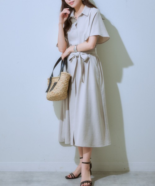 7days Life Styling uvカット ワンピース 夏 半袖 麻調合繊ミディ丈