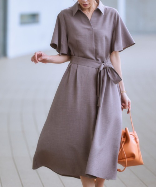 familiar 半袖ワンピース　150 7days Life Styling ワンピース 夏 半袖 麻調合繊ミディ丈フレア