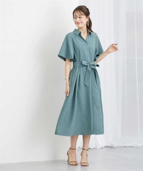 7days Life Styling ワンピース 麻調合繊ミディ丈フレア
