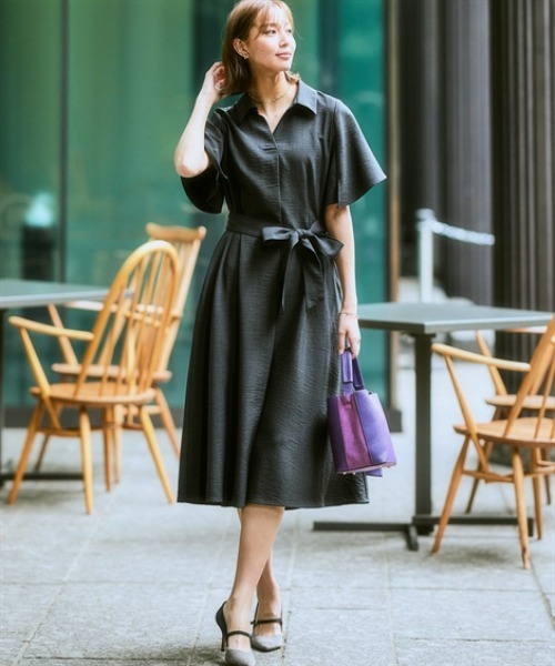 7days Life Styling ワンピース 麻調合繊ミディ丈フレアワンピース