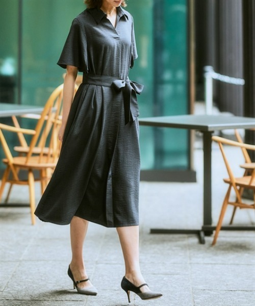 7days Life Styling ワンピース 麻調合繊ミディ丈フレアワンピース