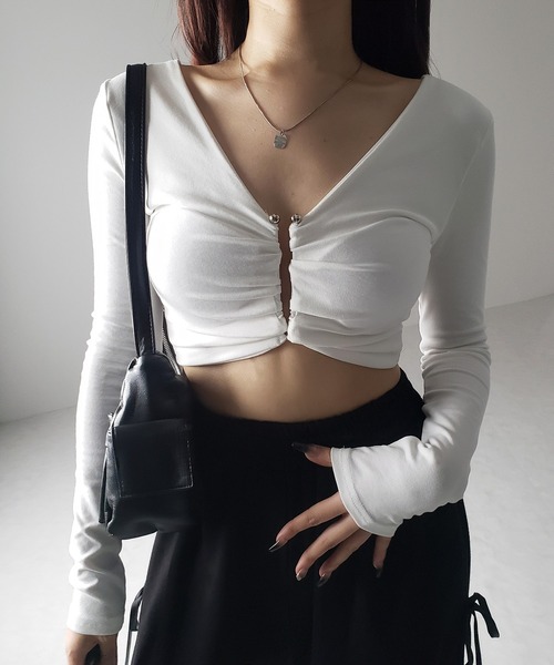 me+em select tシャツ 「 カップ付き 」メタルパーツカット