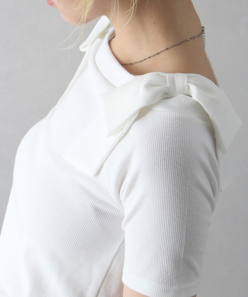 SpRay tシャツ テレコリボンオフショルトップス レディース