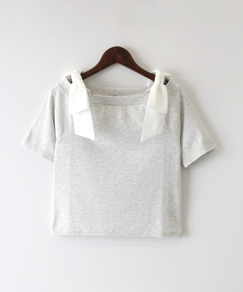 tシャツ リボンネコちゃんオフショルテレコTOPS レディース リボンネコちゃんオフショルテレコTOPS - Ank Rouge(アン