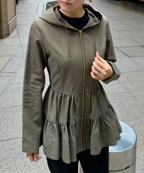【JENNE】ジェンヌ立体ティアードブルゾン カーキ S JENNE】ジェンヌ立体ティアードブルゾン カーキ S 立体ティアード