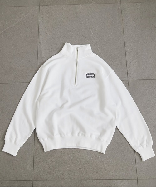 トレーナー スウェット line half zip レディース SPINNS トレーナー スウェット ワンポイント刺繍ラインリブ