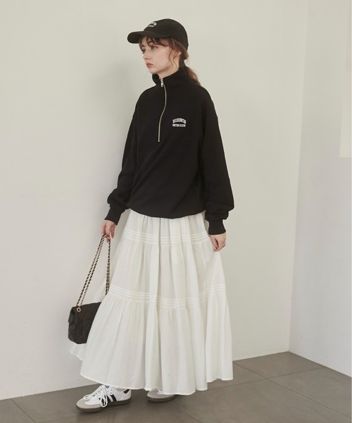 ANGIE トレーナー スウェット ワンポイント 刺繍 ハーフZIP スウェット