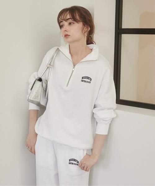 ANGIE トレーナー スウェット ワンポイント 刺繍 ハーフZIP スウェット