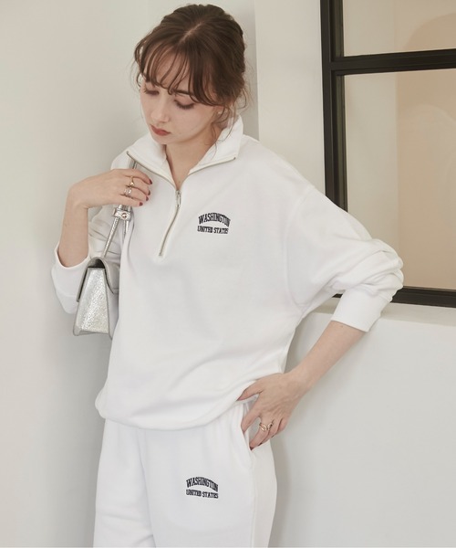 ANGIE トレーナー スウェット ワンポイント 刺繍 ハーフZIP スウェット