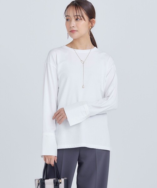tシャツ コットンベア天竺 袖切替ロングTシャツ レディース