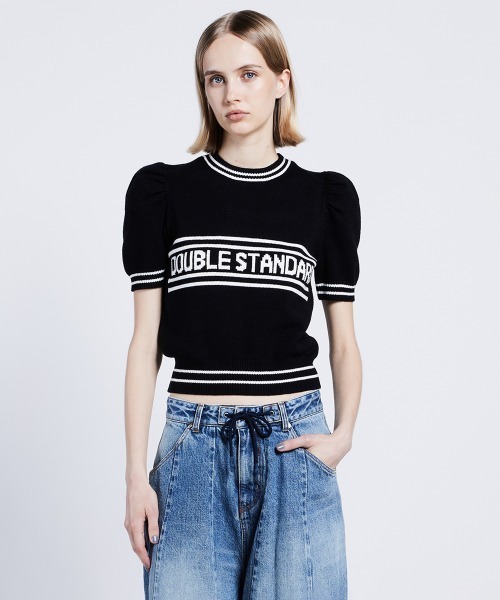 DOUBLE STANDARD CLOTHING ニット ロゴジャガードニットトップス 