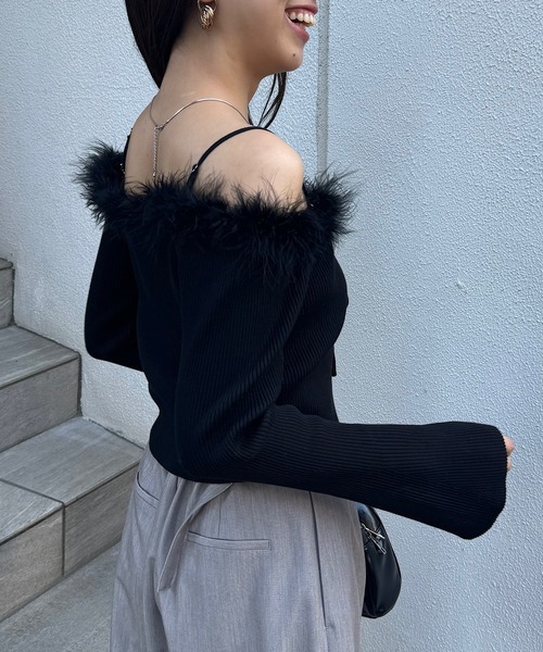 Chico ニット セーター ファーオフショルデザインニット