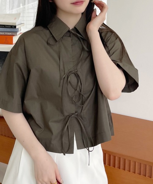 シャツ/ブラウス(半袖/袖なし) 6 roku COTTON BACK RIBBON SHORT SLEEVE 6（ロク）の「＜6(ROKU)＞COTTON BD SHORT SLEEVE SHIRT/シャツ