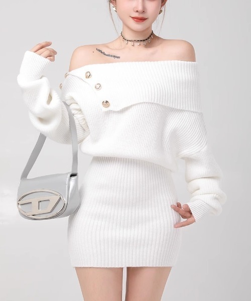 Sibra（シブラ） ワンピース オフショルニットワンピース : ZOZOTOWN