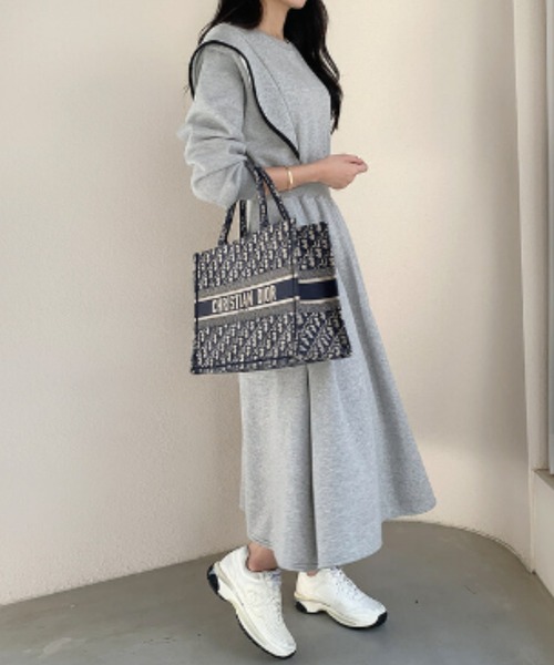 emi+ ワンピース 配色パイピングショルフリルスウェット