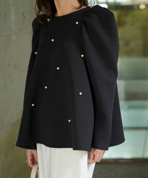ブラウス シャツ パール付き 美肩 トップス HUIT レディース