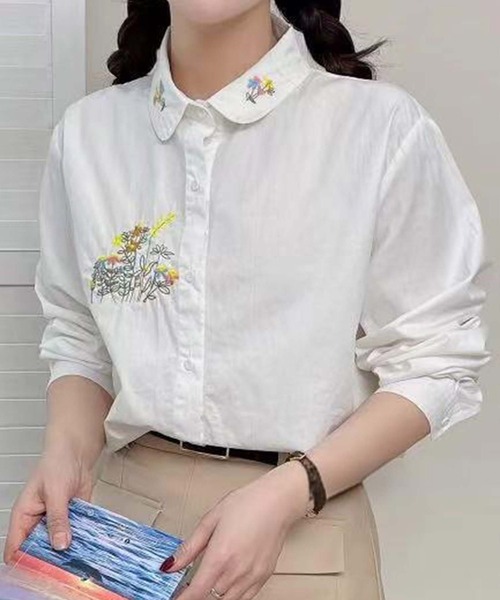 aimoha（アイモハ） ブラウス シャツ 刺繍入り襟デザインシャツ