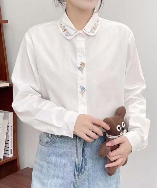 aimoha（アイモハ） ブラウス シャツ 刺繍入り襟デザインシャツ 