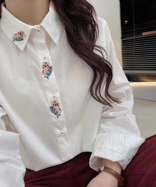 aimoha（アイモハ） ブラウス シャツ 刺繍入り襟デザインシャツ