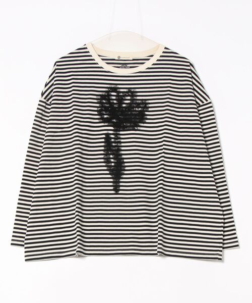 tシャツ (BD)「BARNDOOR」チュール フリル フラワー 長袖 Tシャツ レディース BARNDOOR tシャツ (BD)「BARNDOOR」チュール フリル 一輪挿し