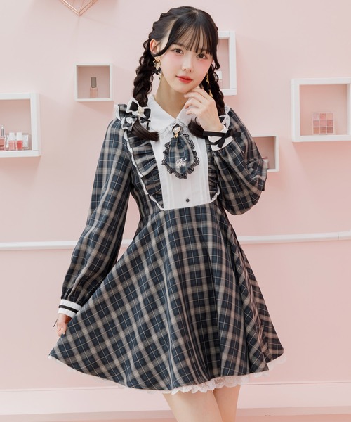 ROJITA ワンピース ロゴ入りネクタイ付きスリーブデザイン
