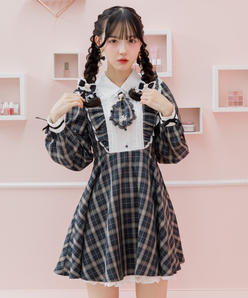 ROJITA ワンピース ロゴ入りネクタイ付きスリーブデザイン