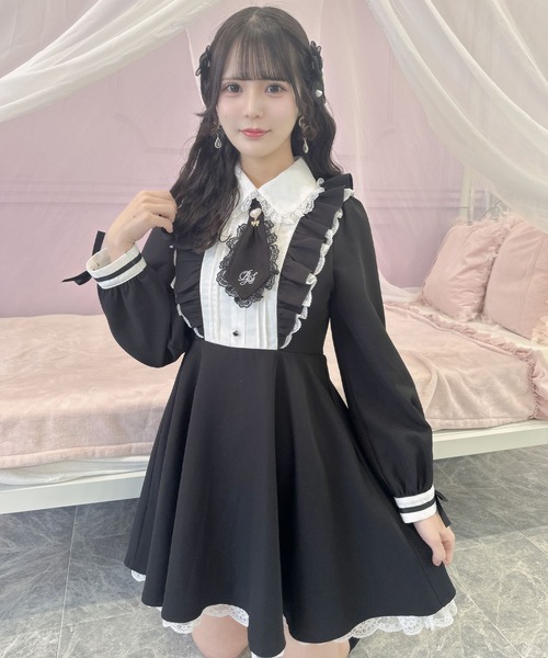 ROJITA ワンピース ロジータ ROJITA 配色レースラッフル切替ワンピース （ブルー